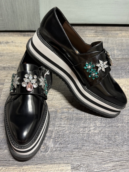 Zara Shoes - Zara Trafaluc Jeweled Platform Loafers Black Rhinestone Floral Shoes EU 39 US 8